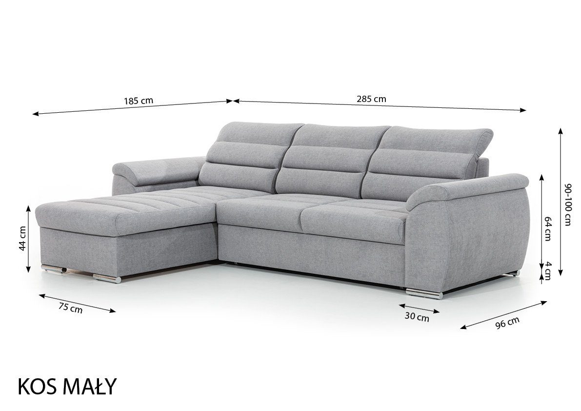 Stoff Bettkästen, mane, Fun PASCARA Möbel Rundumbezug in mit Ecksofa Altrosa Schlafsofa XS