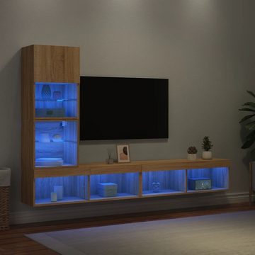 vidaXL TV-Schrank 4-tlg. Wohnwand mit LED-Beleuchtung Sonoma-Eiche Holzwerkstoff (1-St)