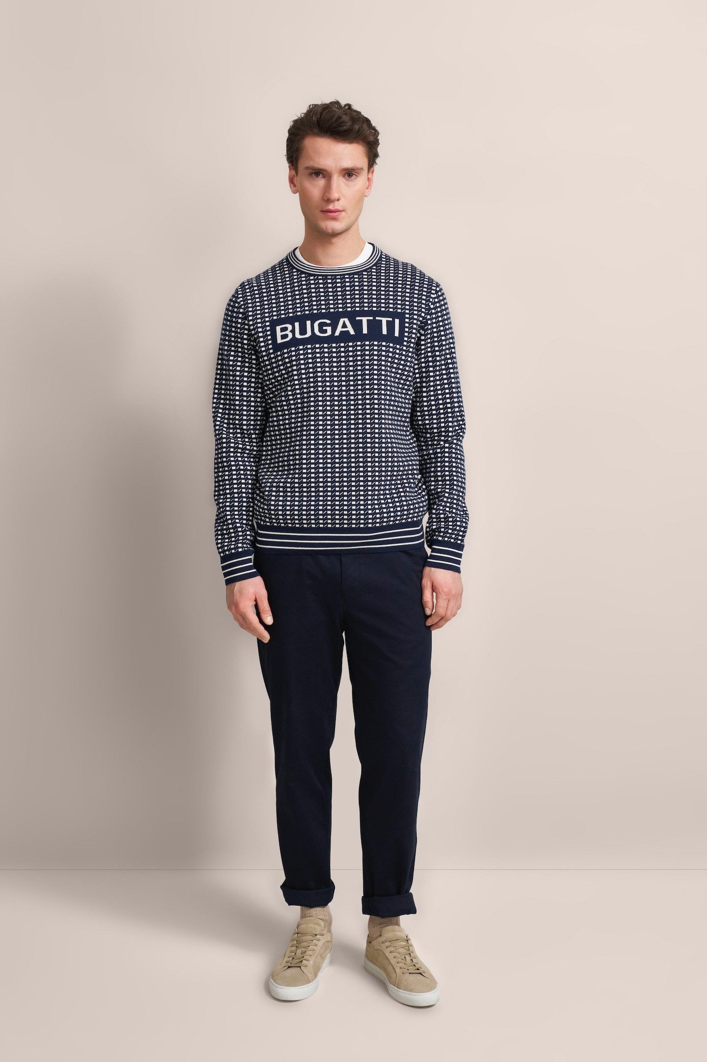 bugatti Strickpullover mit präsentem Logo-Print