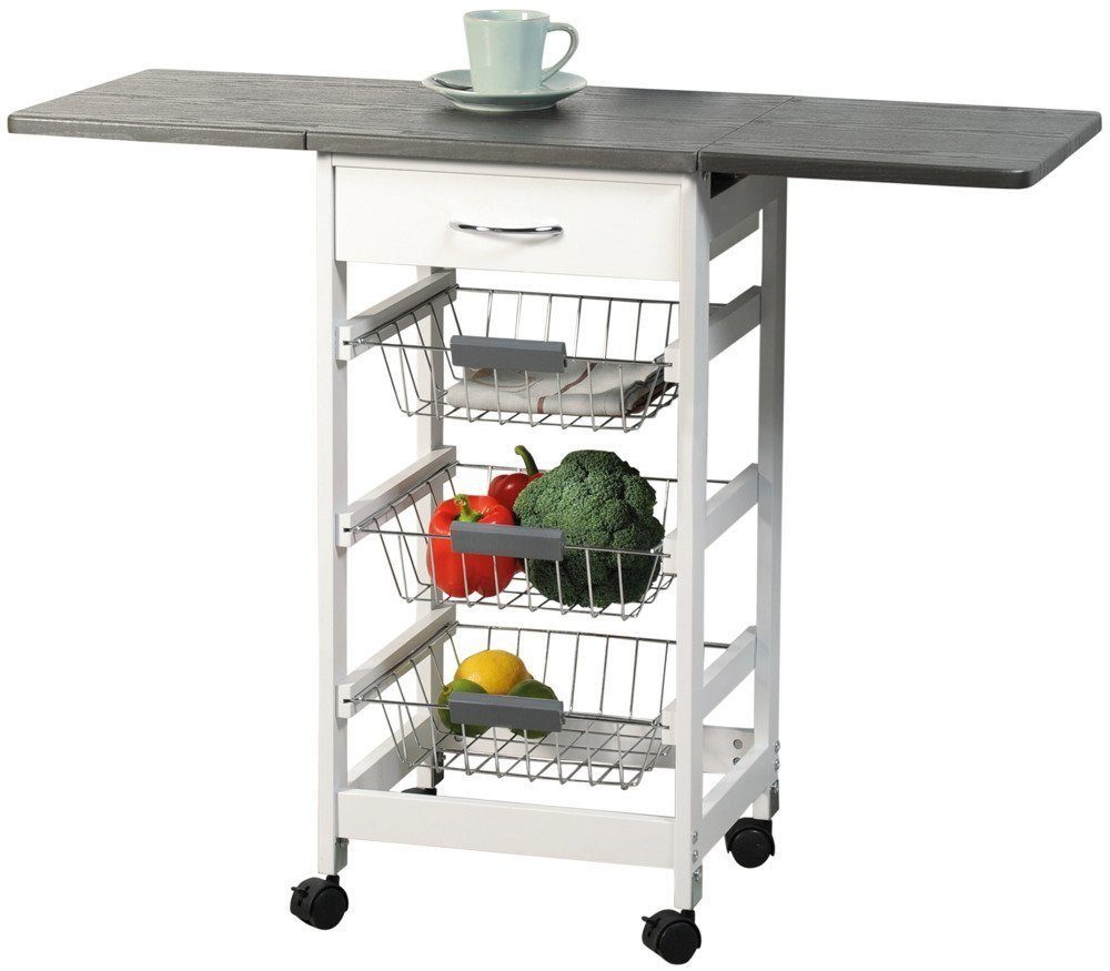 Kesper Küchenwagen Küchenwagen -Servierwagen mit 2 ausklappbare  Arbeitsplatten weiß/grau