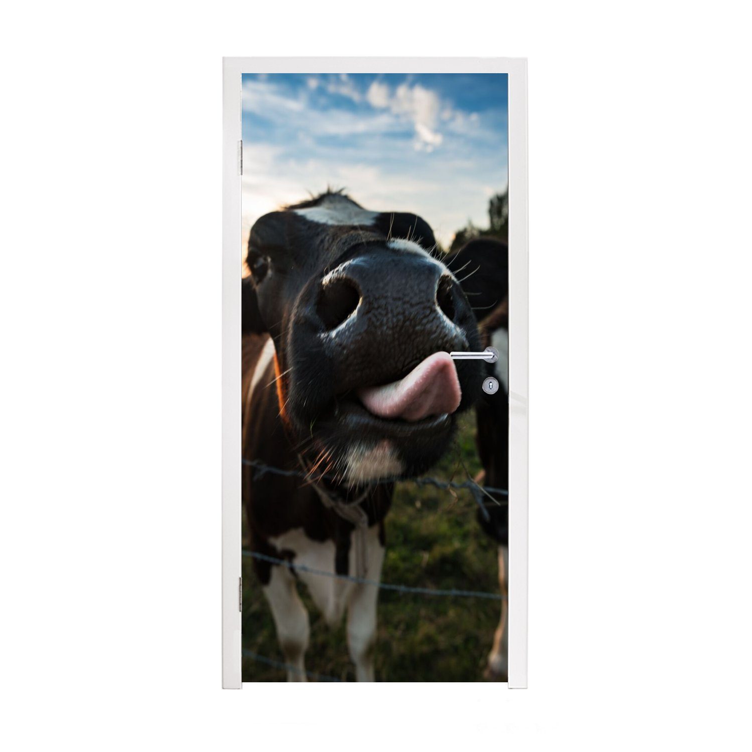 MuchoWow Türtapete Kuh - Tiere - Natur - Ausgezeichnete Zunge, Matt, bedruckt, (1 St), Fototapete für Tür, Türaufkleber, 75x205 cm