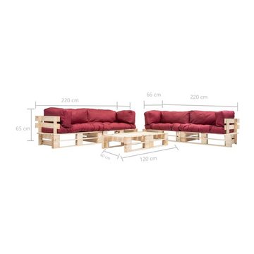 vidaXL Gartenlounge-Set 6-tlg. Paletten-Lounge-Set mit Kissen in Rot Holz, (6-tlg)