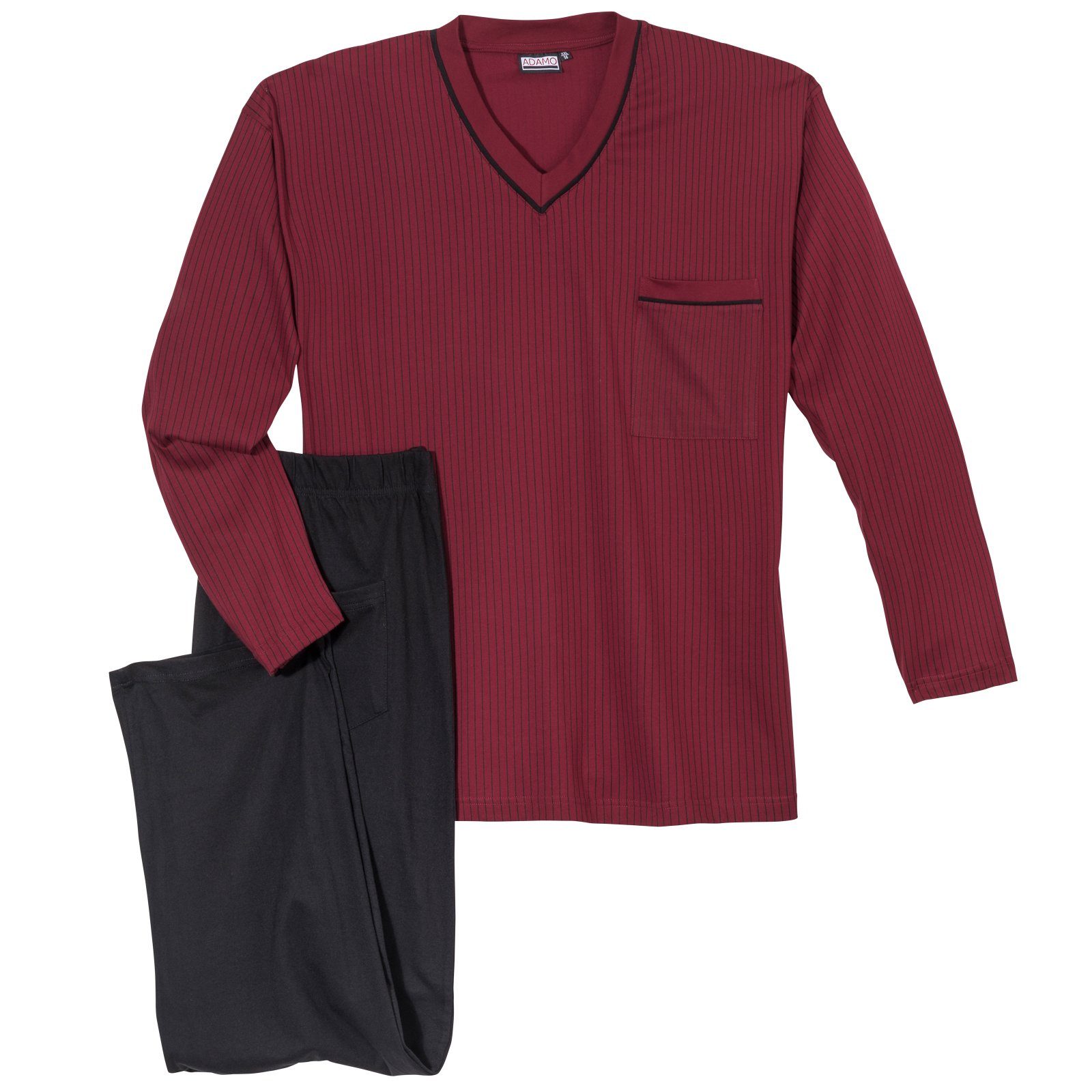 ADAMO Pyjama Adamo Pyjama weinrot-schwarz gestreift Übergröße (2 tlg)