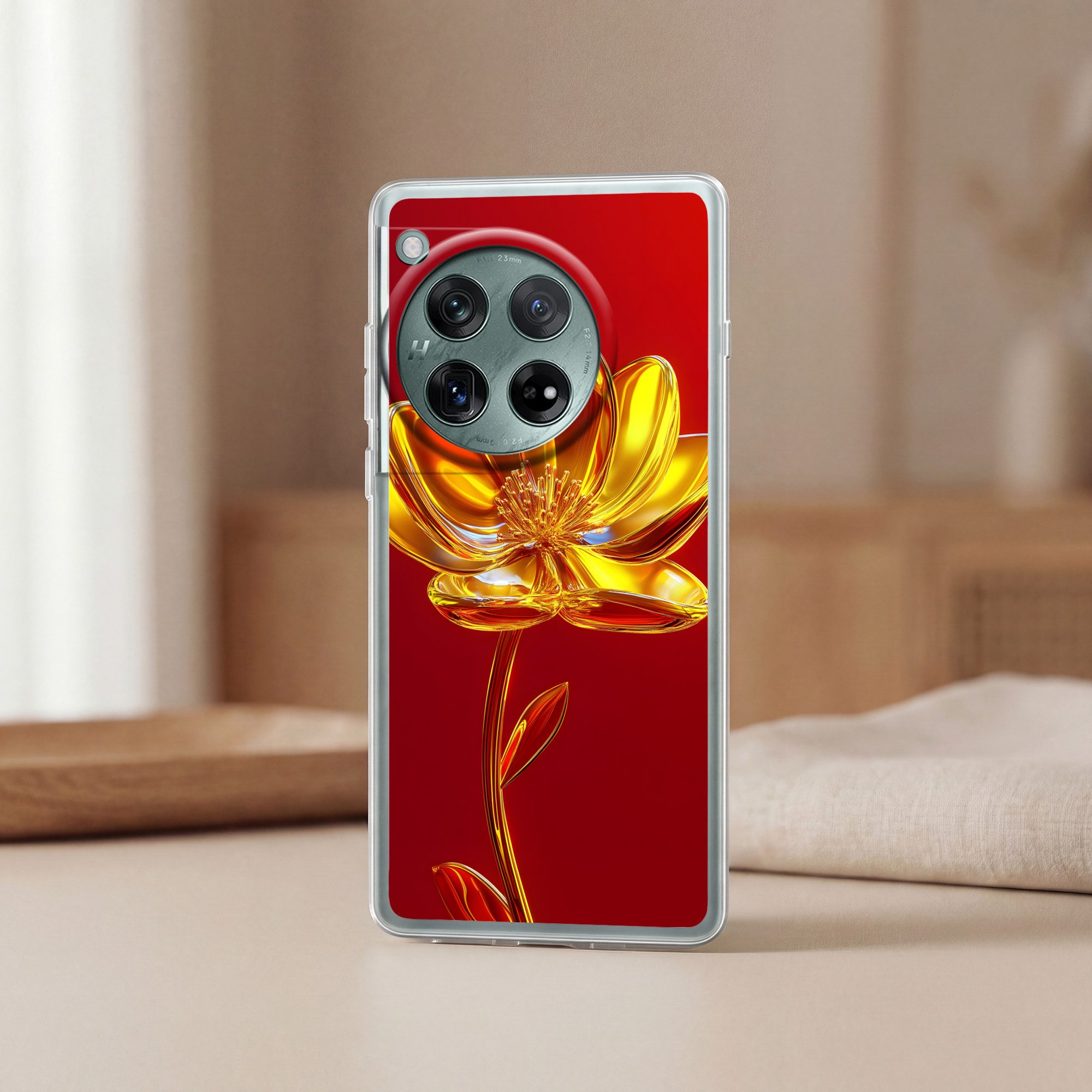 MuchoWow Handyhülle für OnePlus 12 Blume - Gold - Gläser, Handy Case, Silikon, Bumper Case Dünn