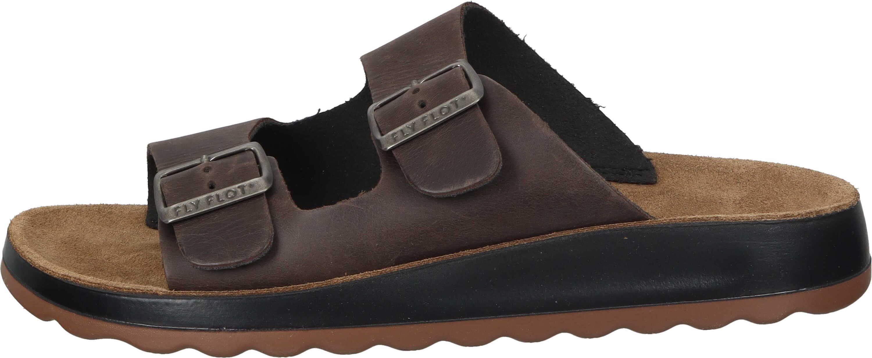 Fly Flot Pantoletten Pantolette aus braun Fettleder echtem