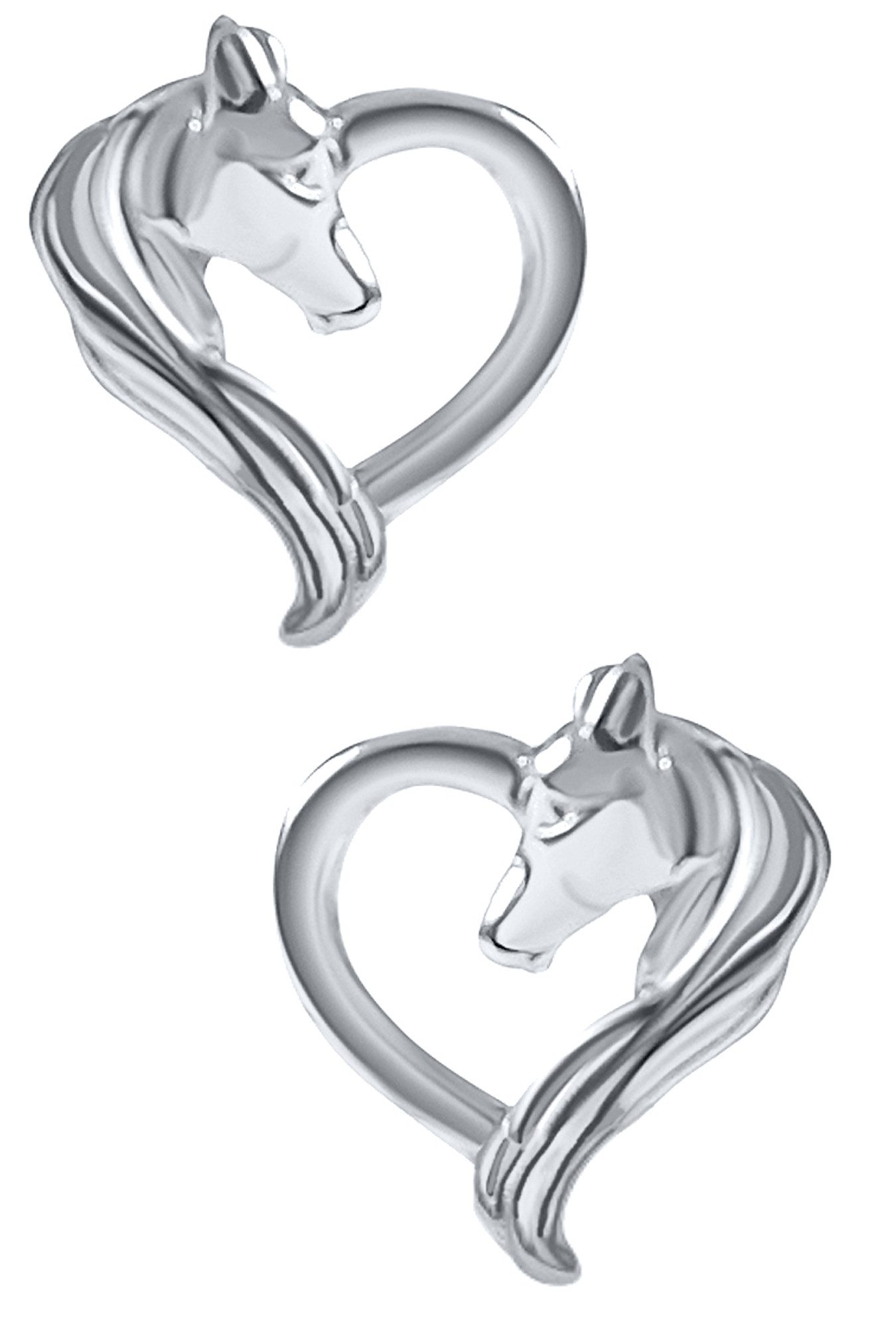 Paar Ohrstecker echt 925 Sterling Silber Herz Pferde Ohrringe
