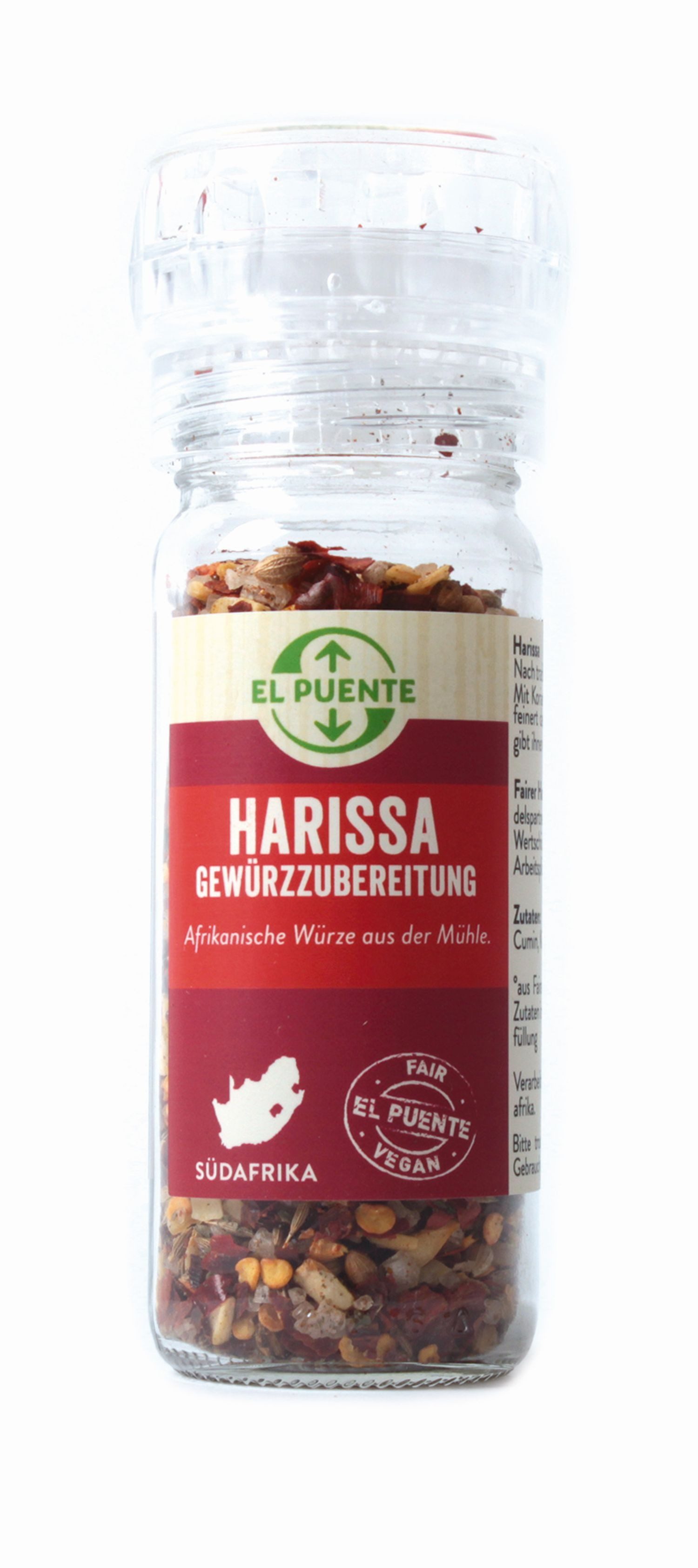 El Puente Gewürz Harissa Würzige Gewürzzubereitung in der Mühle, Fair Trade, Vegan, Fair Trade