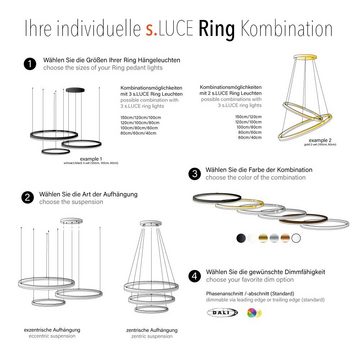 s.luce Pendelleuchte LED Ring-Kombination 2-flammig oder 3-flammig Schwarz, Dimmbar mit Phasenanschnitt/-abschnitt (Dimmschalter), Warmweiß
