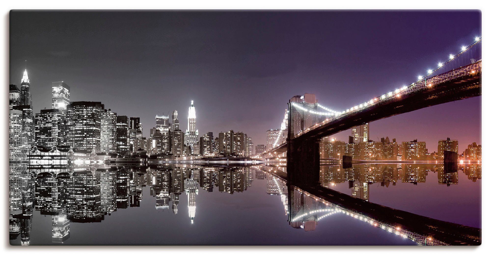 Artland Leinwandbild New York Skyline nächtliche Reflektion, Amerika (1 St), auf Holzrahmen gespannt