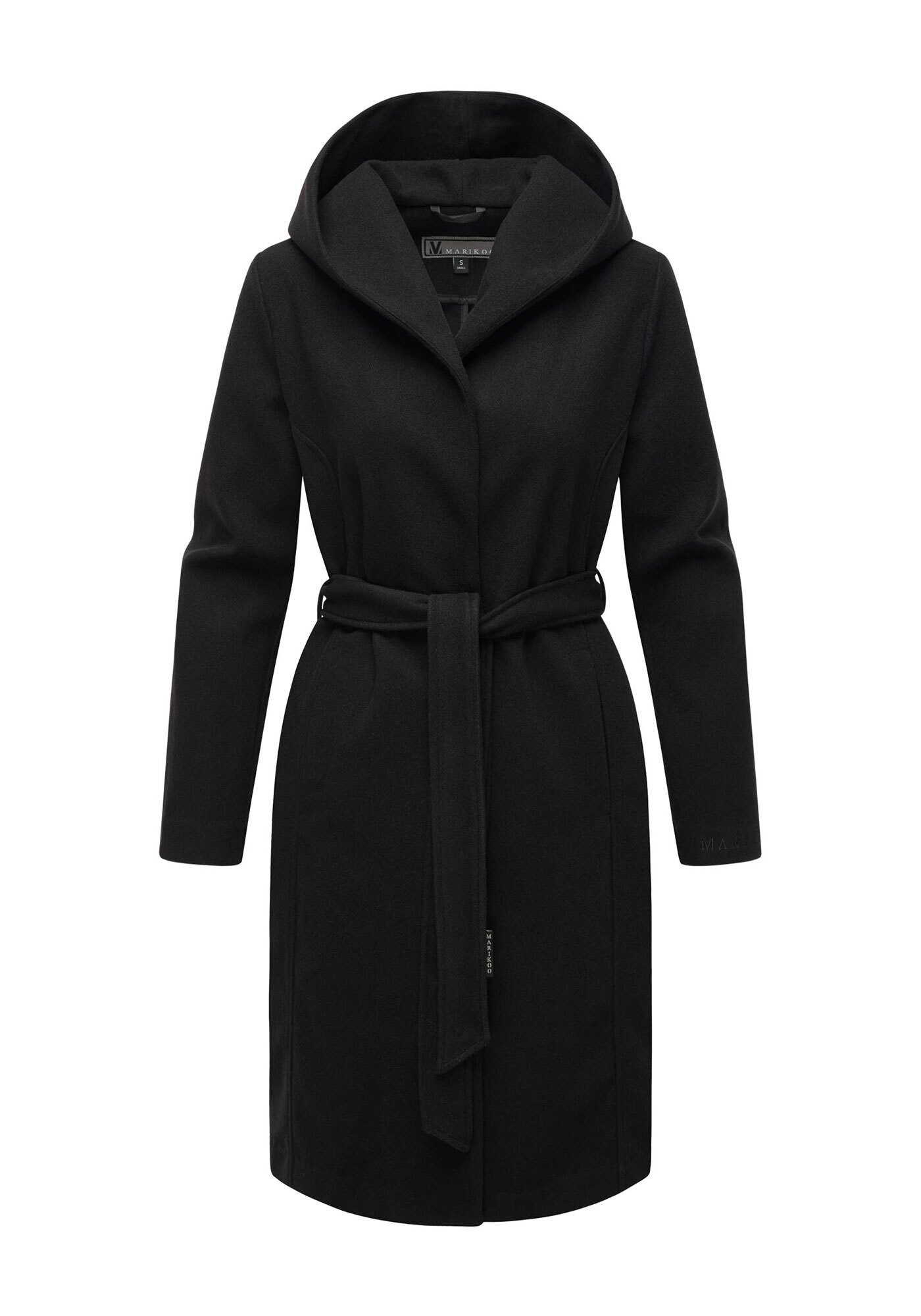 Marikoo Kurzmantel Kailii Eleganter Wickel Mantel mit Taillengürtel und Oversized Hood Kapuze