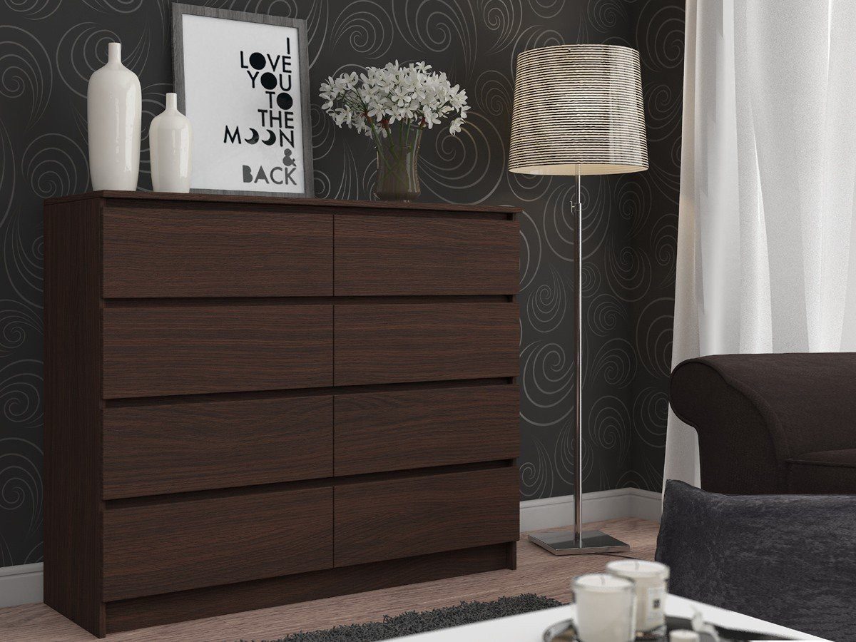 Raumhirsch Furniture Kommode mit 8 Schubladen 138 cm breit Holz Schrank, (viele Farbvarianten - Maße: 138 x 90 x 40 cm) - Hochwertig & stabil