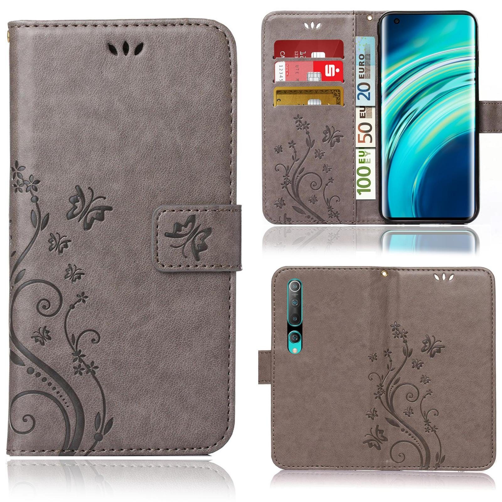 Numerva Handyhülle Bookstyle Flower für Xiaomi Mi 10 / Mi 10 Pro, Handy Tasche Schutzhülle Klapphülle Flip Cover mit Blumenmuster