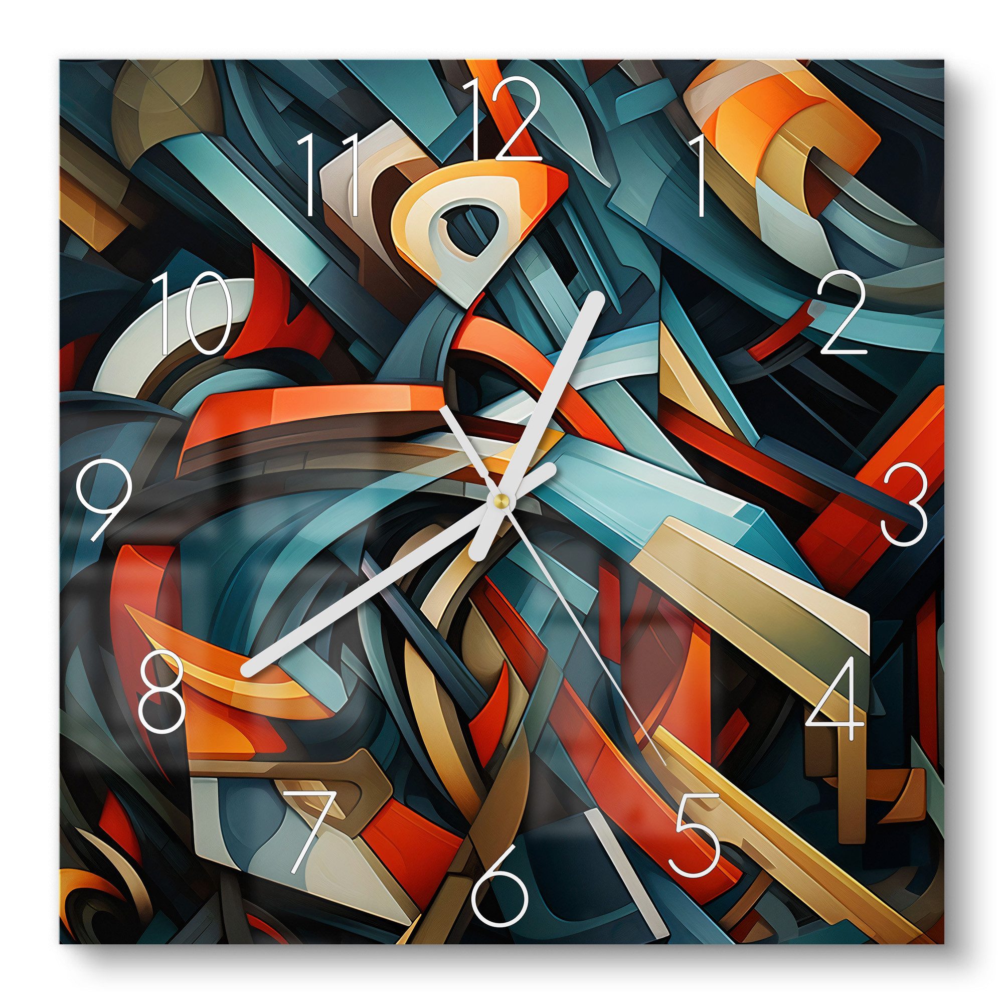 DEQOART Wanduhr 'Geometrie des Lichts' (Glas Glasuhr modern Wand Uhr Design Küchenuhr)