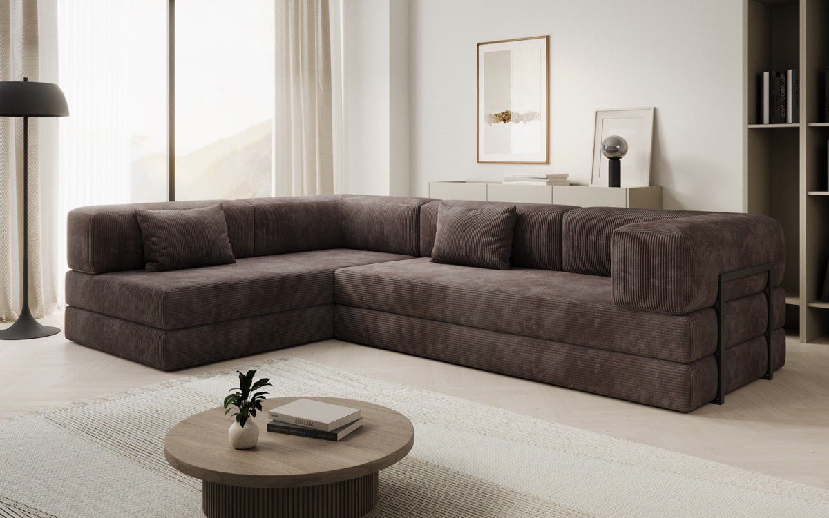 Luxusbetten24 Schlafsofa Designer Sofa Lazy L, mit Aufklappfunktion und Cordbezug