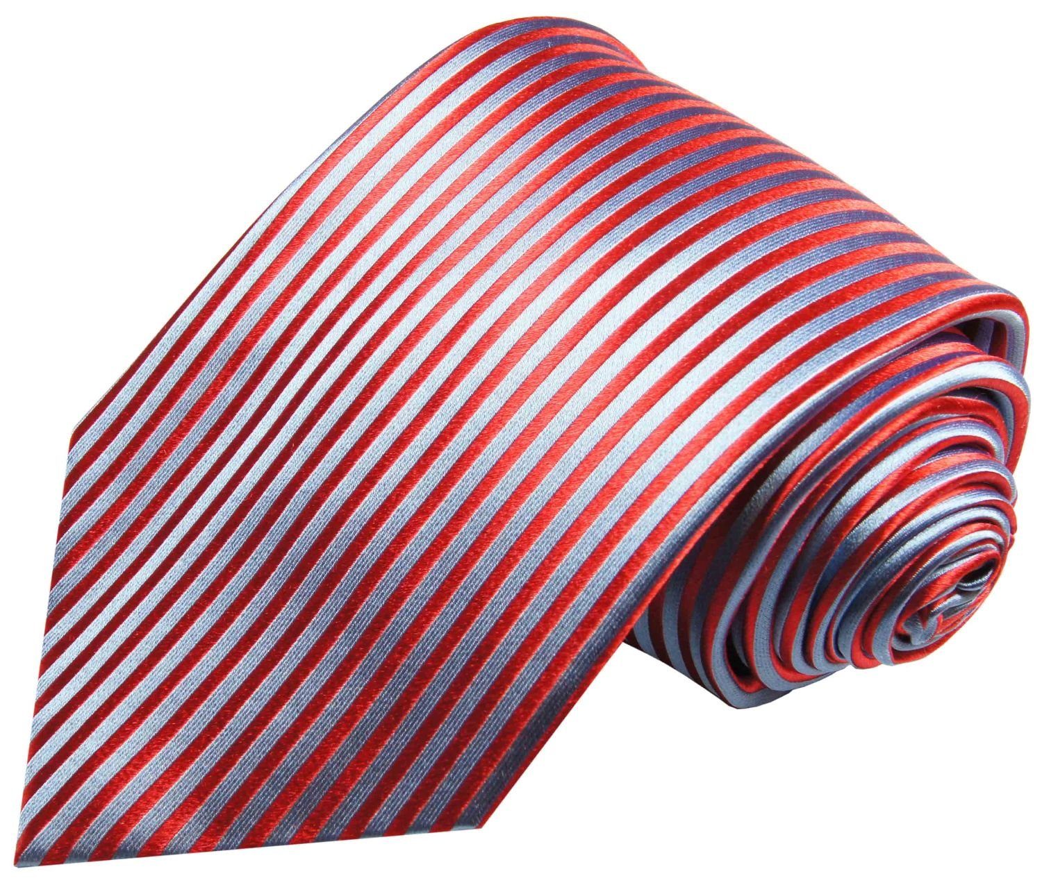 Paul Malone Krawatte Moderne Herren Seidenkrawatte gestreift 100% Seide Schmal (6cm), rot hellblau 903