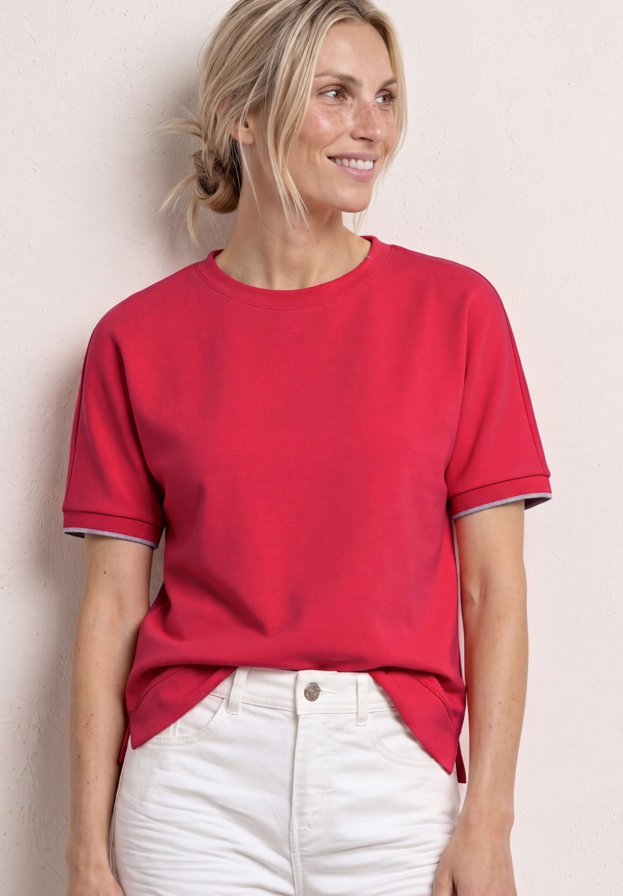 STREET ONE Rundhalsshirt aus elastischem Materialmix