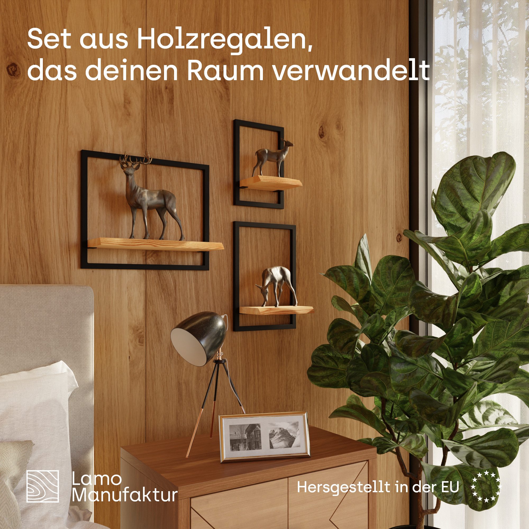 LAMO Manufaktur Wandregal Holz Set 3 St. 15/20/35cm Farbe: Rustikal, Rahmen günstig online kaufen