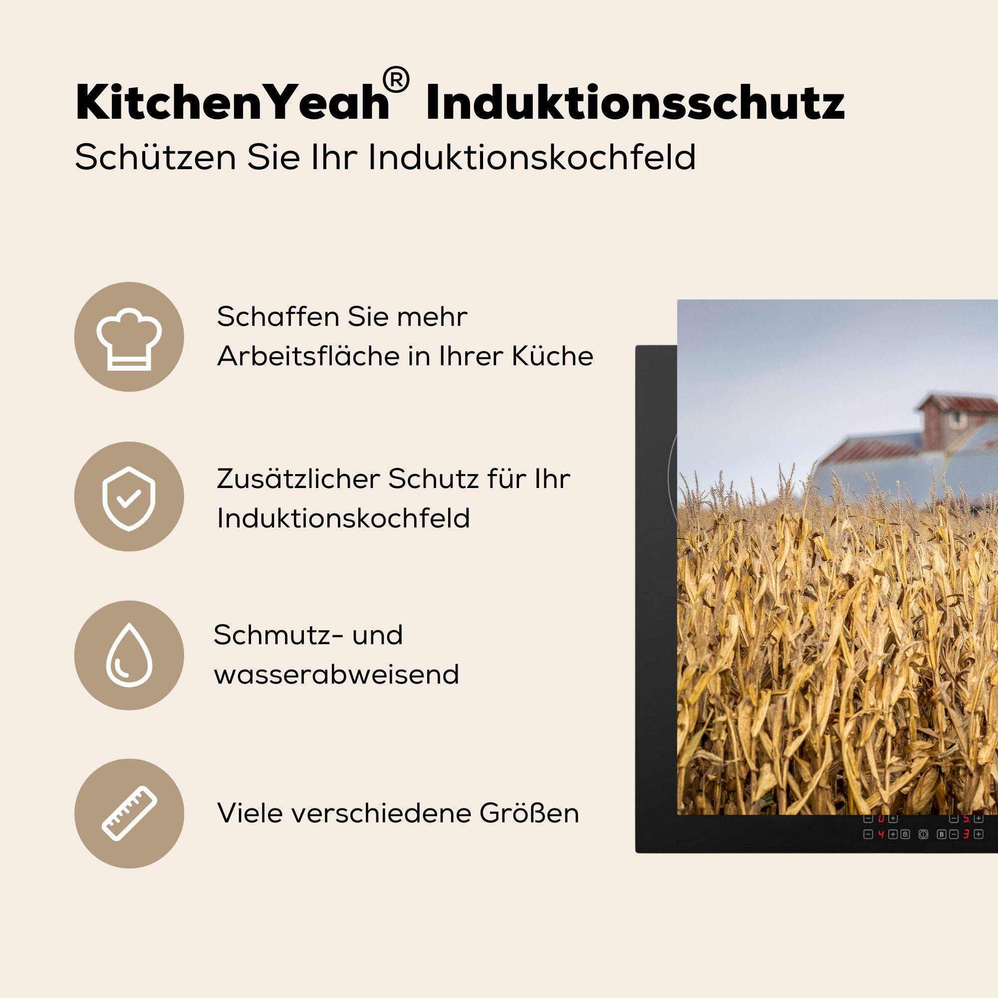 Induktionskochfeld küche, tlg), cm, für mit Herdblende-/Abdeckplatte Schutz MuchoWow Bauernhof, (1 Vinyl, die 81x52 Maisfeld Ceranfeldabdeckung
