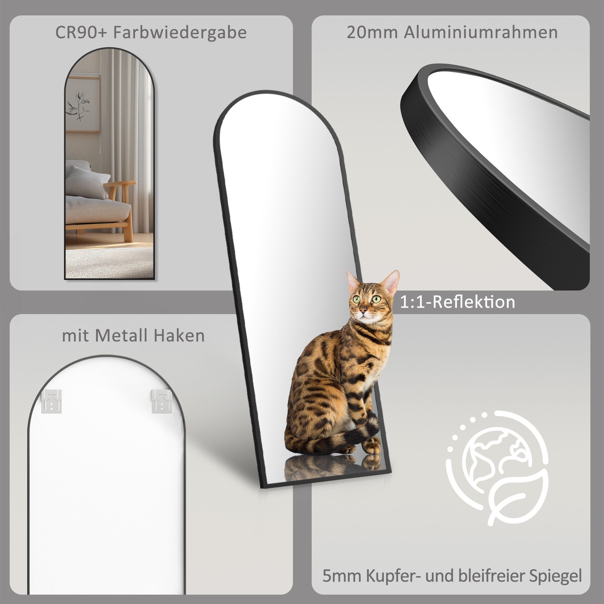 Boromal Ganzkörperspiegel 180x80 Spiegel groß Wandspiegel Schwarz mit Metal günstig online kaufen