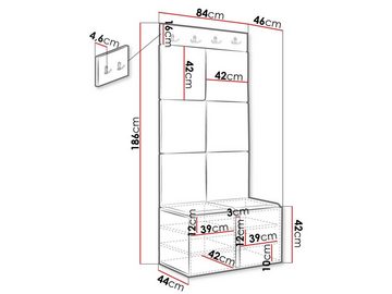 MIRJAN24 Garderoben-Set Orion Ramiro IV, (Schuhschrank, Kleiderhakenbrett, 8x Paneel 42x42), 4 Kleiderhaken für Kleidung, Metallgriffe