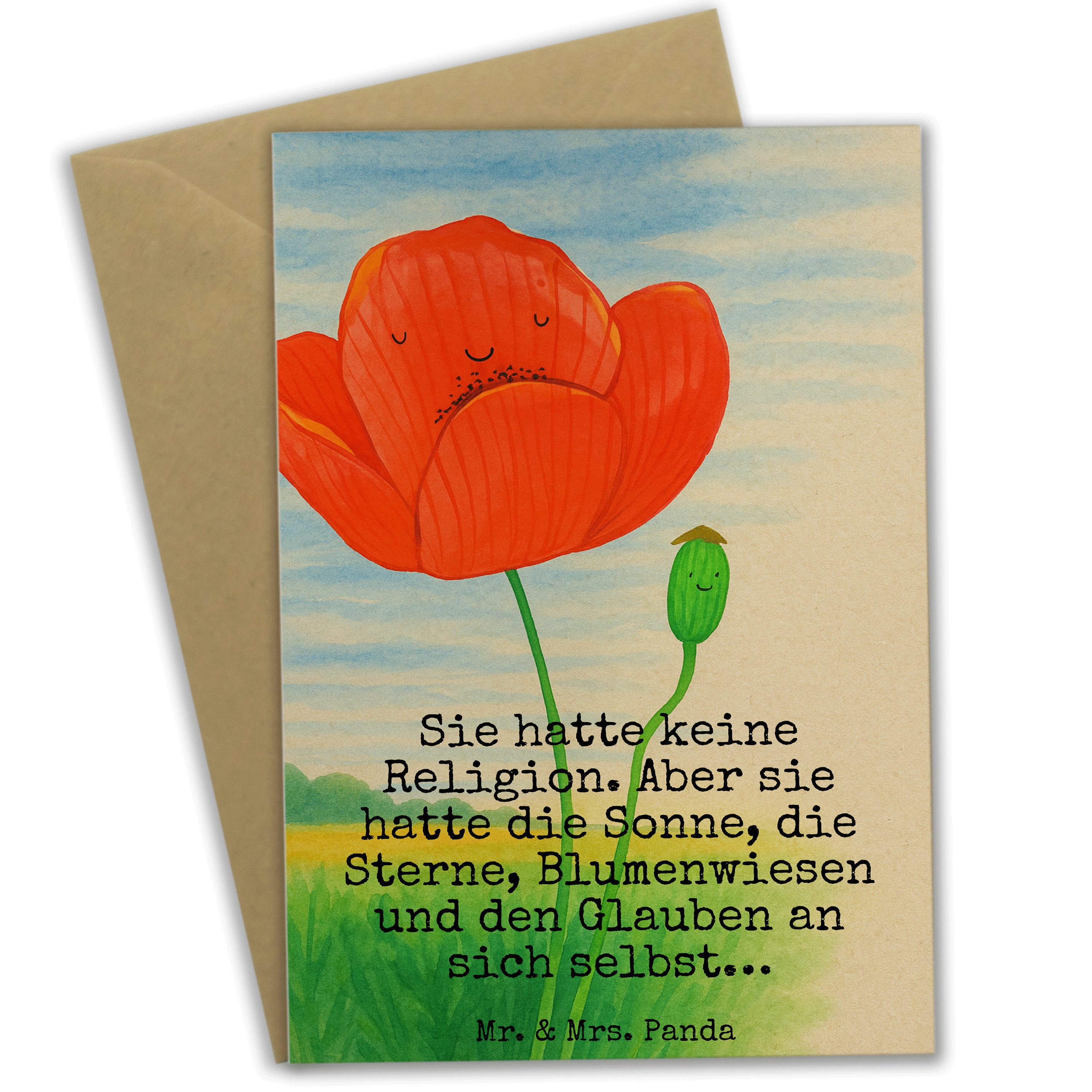 Mr. & Mrs. Panda Grußkarte Blume Mohnblume Design, Grußkarte, Weiß, Mohn, Garten, Klappkarte, Re, Selbstliebe firmungskarte osterkarte