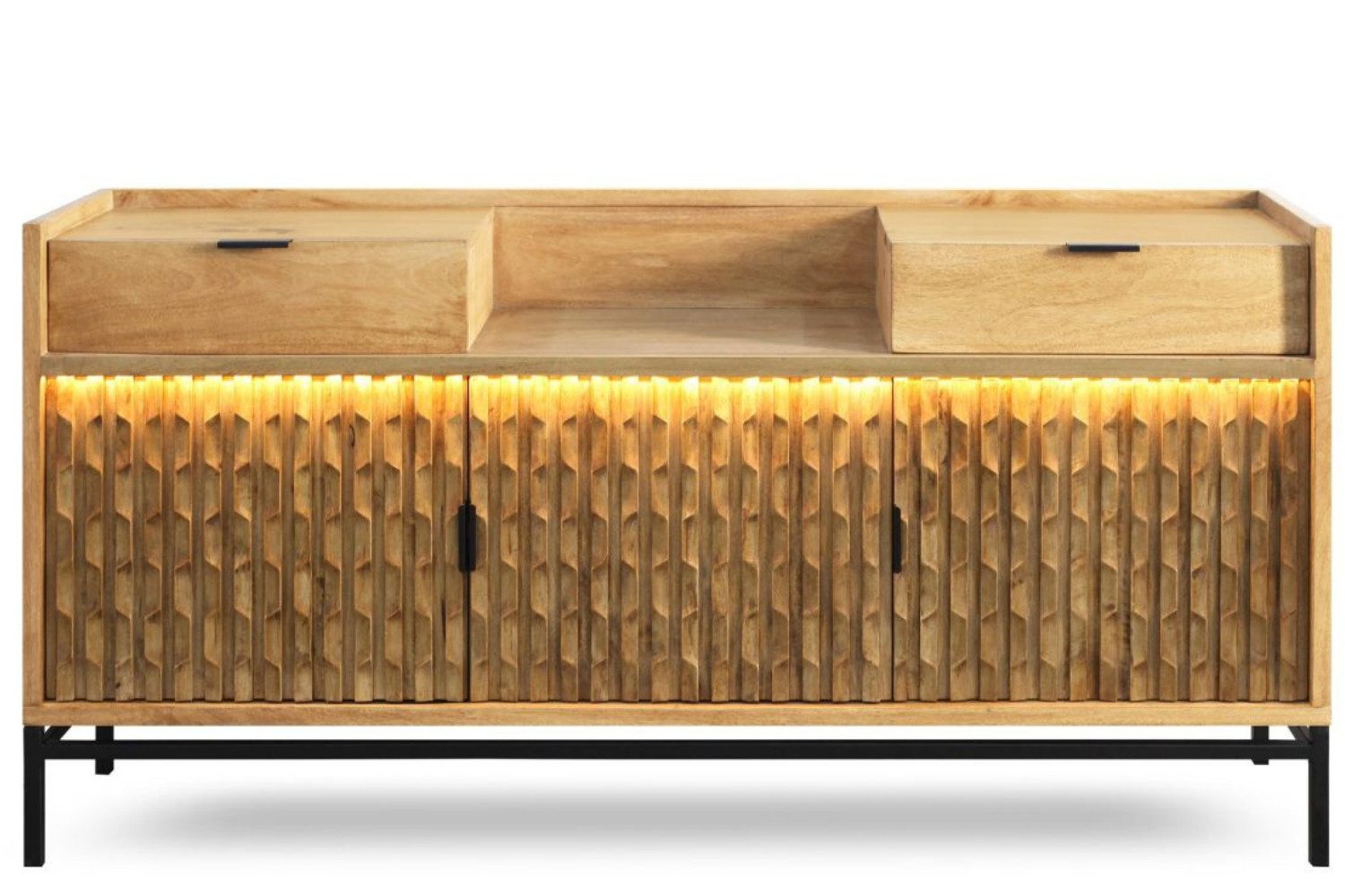 WOLF MÖBEL Sideboard (175 x 40 x 87), KEYWEST Kommode mit 3 Türen / 2 Schubladen / Licht