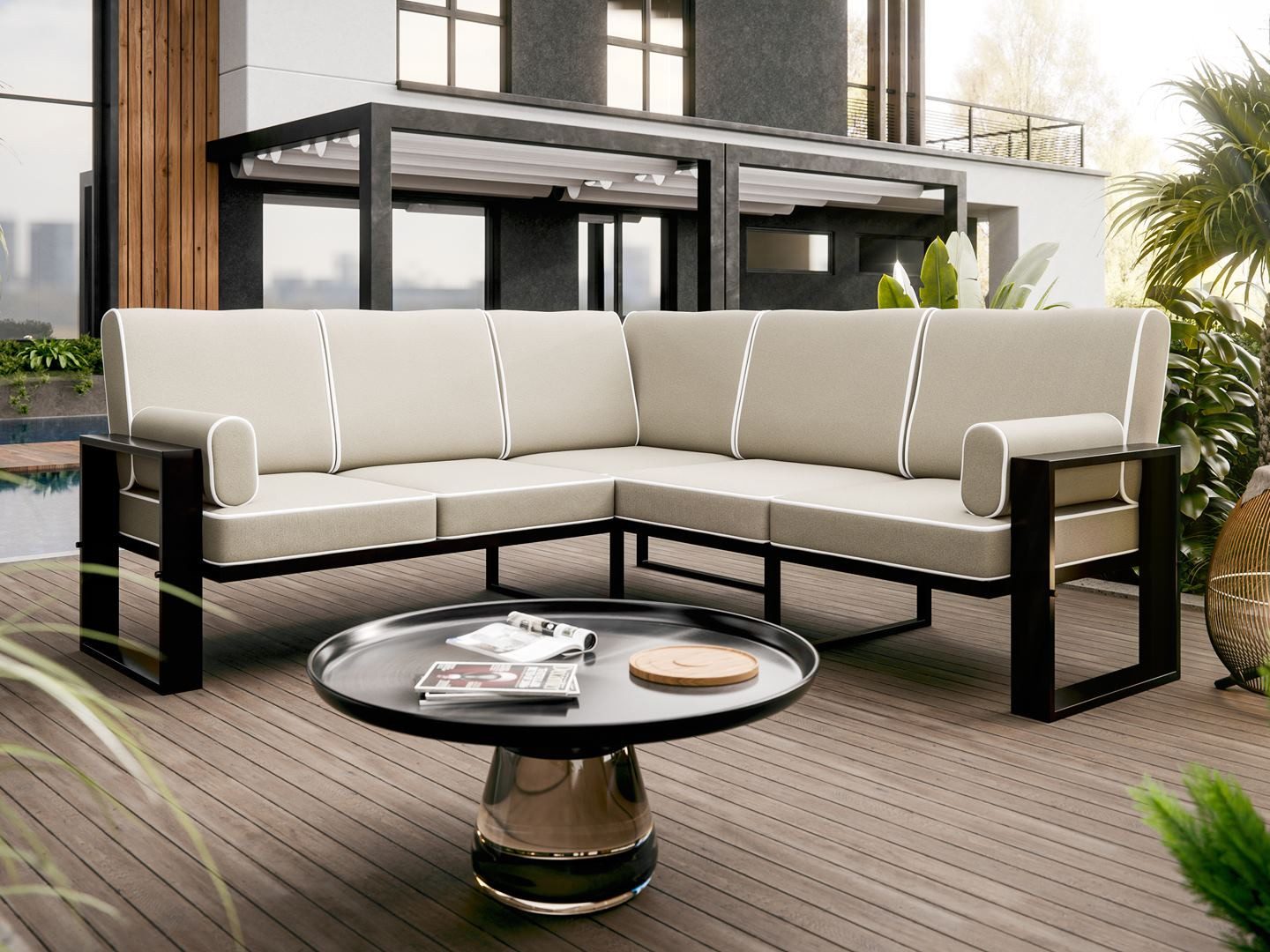 Beautysofa Gartensofa VERDINO 2R2 mit Metallrahmen, Gartenmöbel, Sitzbank, Ecksofa, Wasserdichtes Gewebe, Universalecke