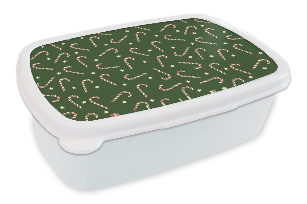 MuchoWow Lunchbox Weihnachten - Muster - Seepocke - Sterne, Kunststoff, (2-tlg), Brotbox für Kinder und Erwachsene, Brotdose, für Jungs und Mädchen weiß