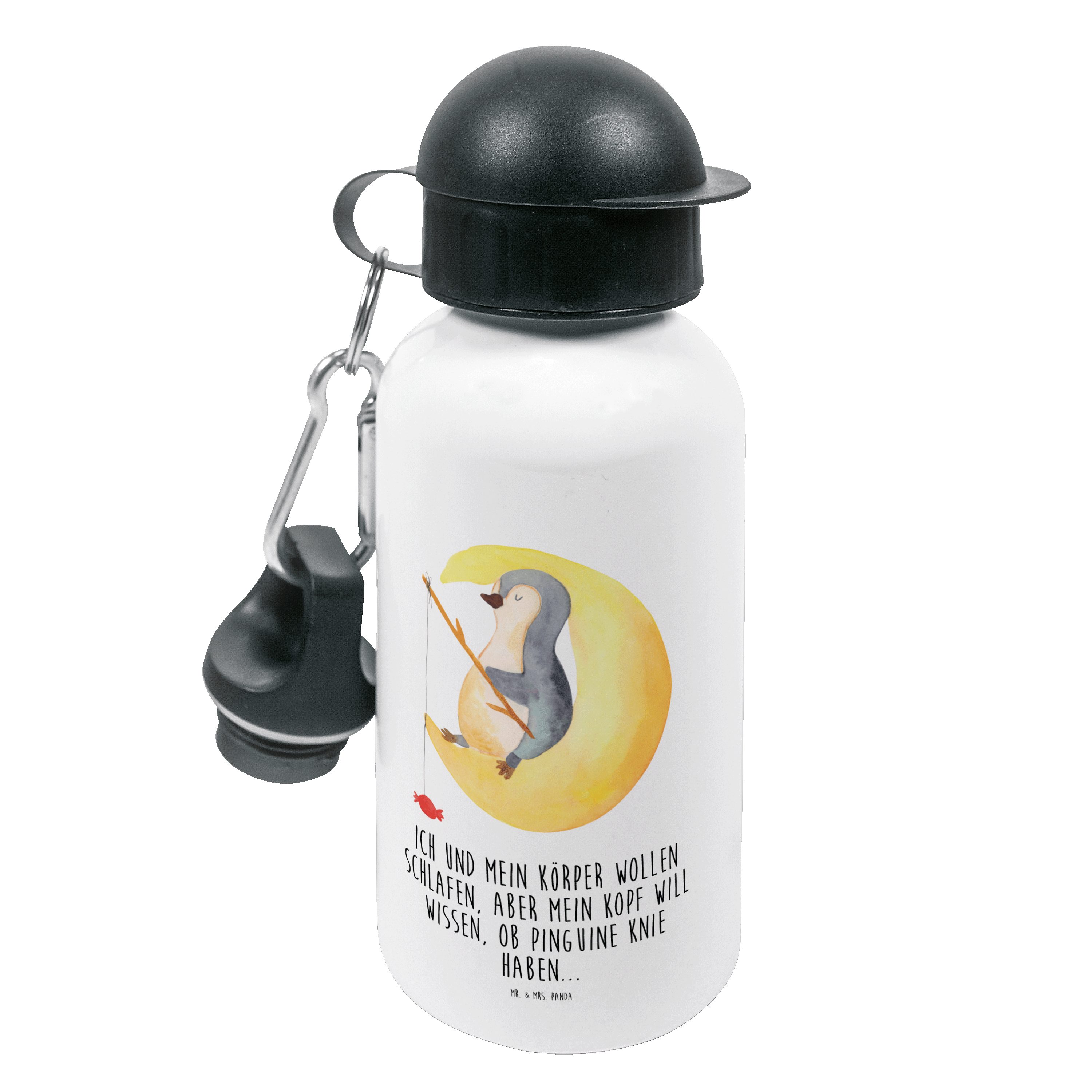 Mr. & Mrs. Panda Trinkflasche Pinguin Mond - Weiß - Geschenk, Kindertrinkflasche, schlafen, Süßigke