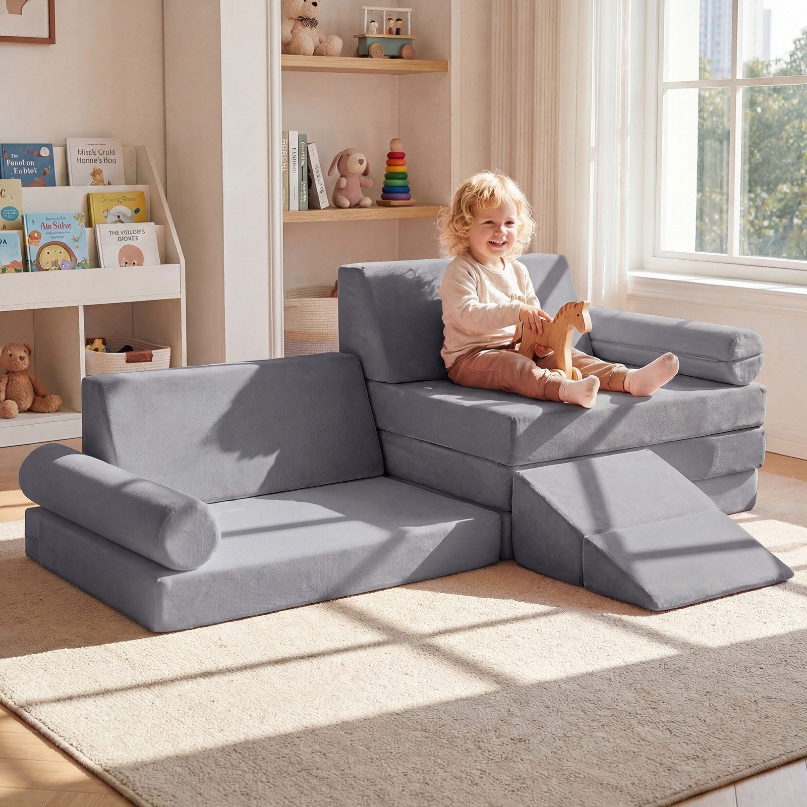 COSTWAY Kindersofa, Schlafsofa aus Schaumstoff mit abnehmbarem Bezug für Kinder