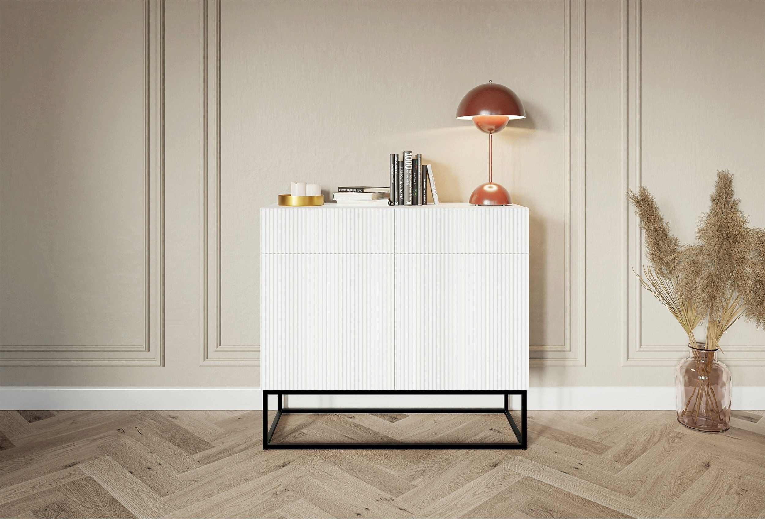 Selsey Sideboard VELDIO, 2-türig mit 2 Schubladen und schwarzem Gestell, 100 cm