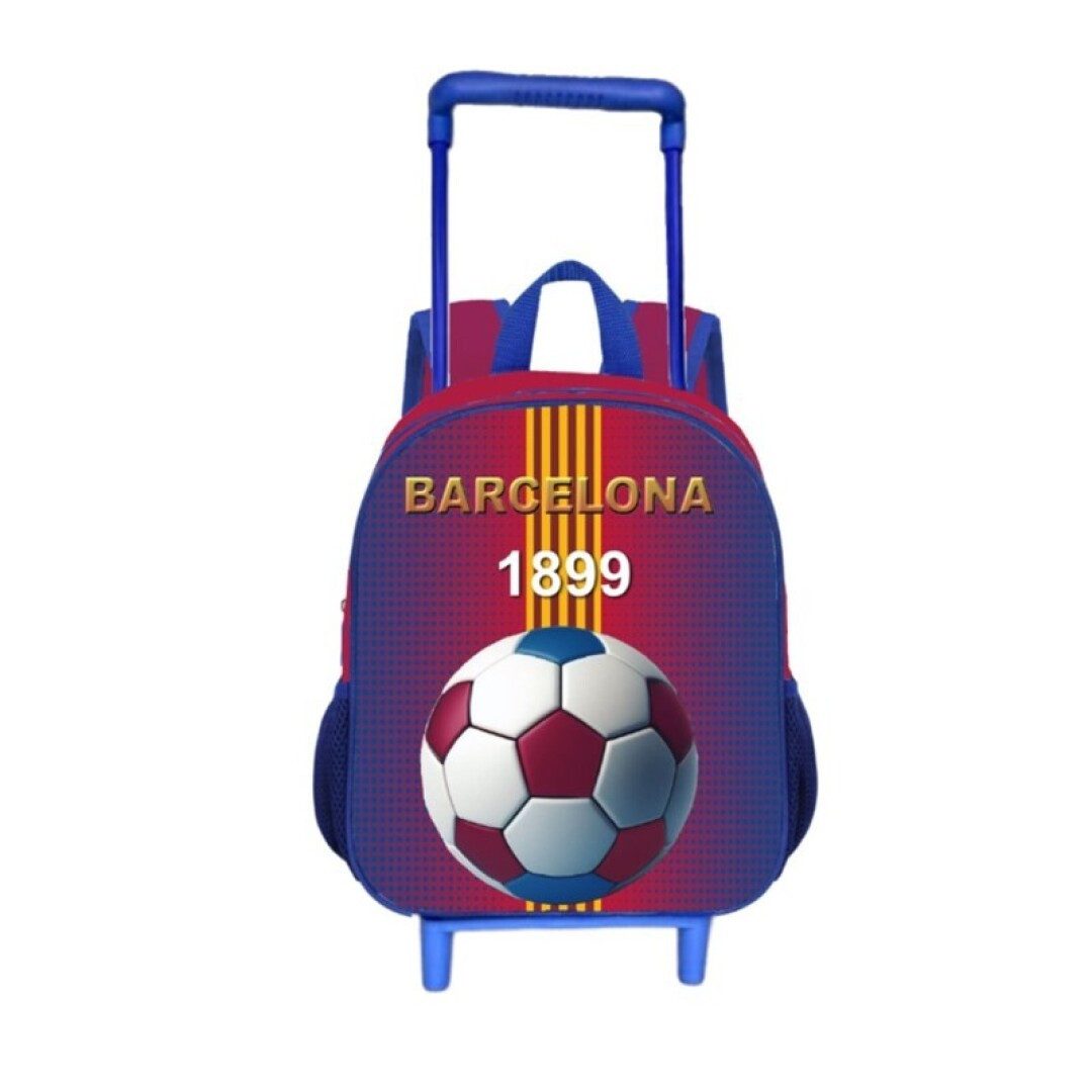 Tinisu Rucksack FC Barcelona 3D Rucksack mit Rollen Fußball Tasche Schule Ranzen