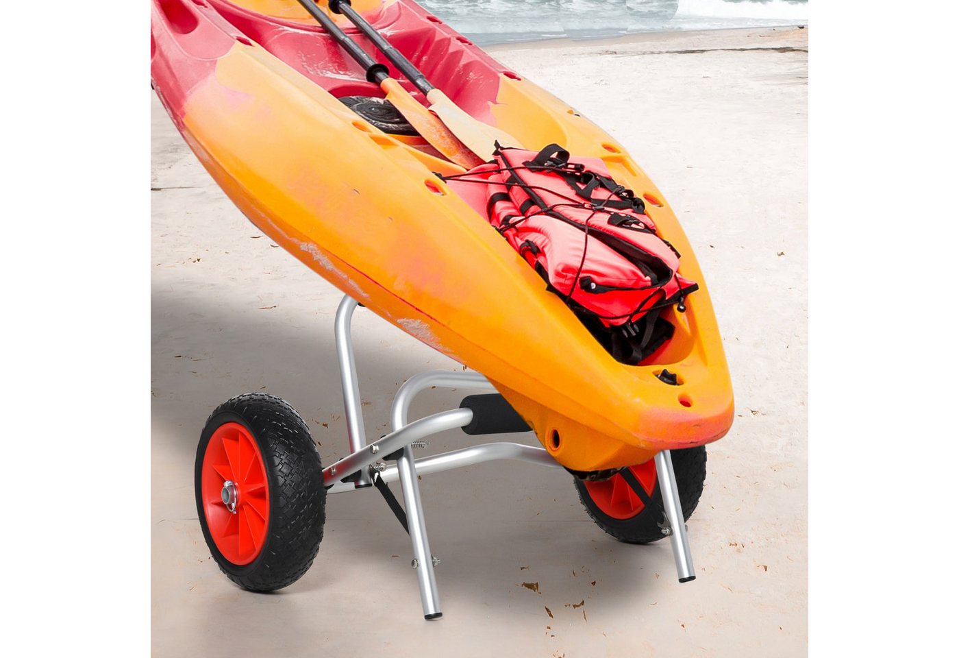 HOMCOM Transportwagen Alu Kajakwagen klappbar mit Gurt Kunstleder-Räder bis 75 kg, (Surfwagen, 1-St., Kanuwagen), für Garten, Balkon, Silber