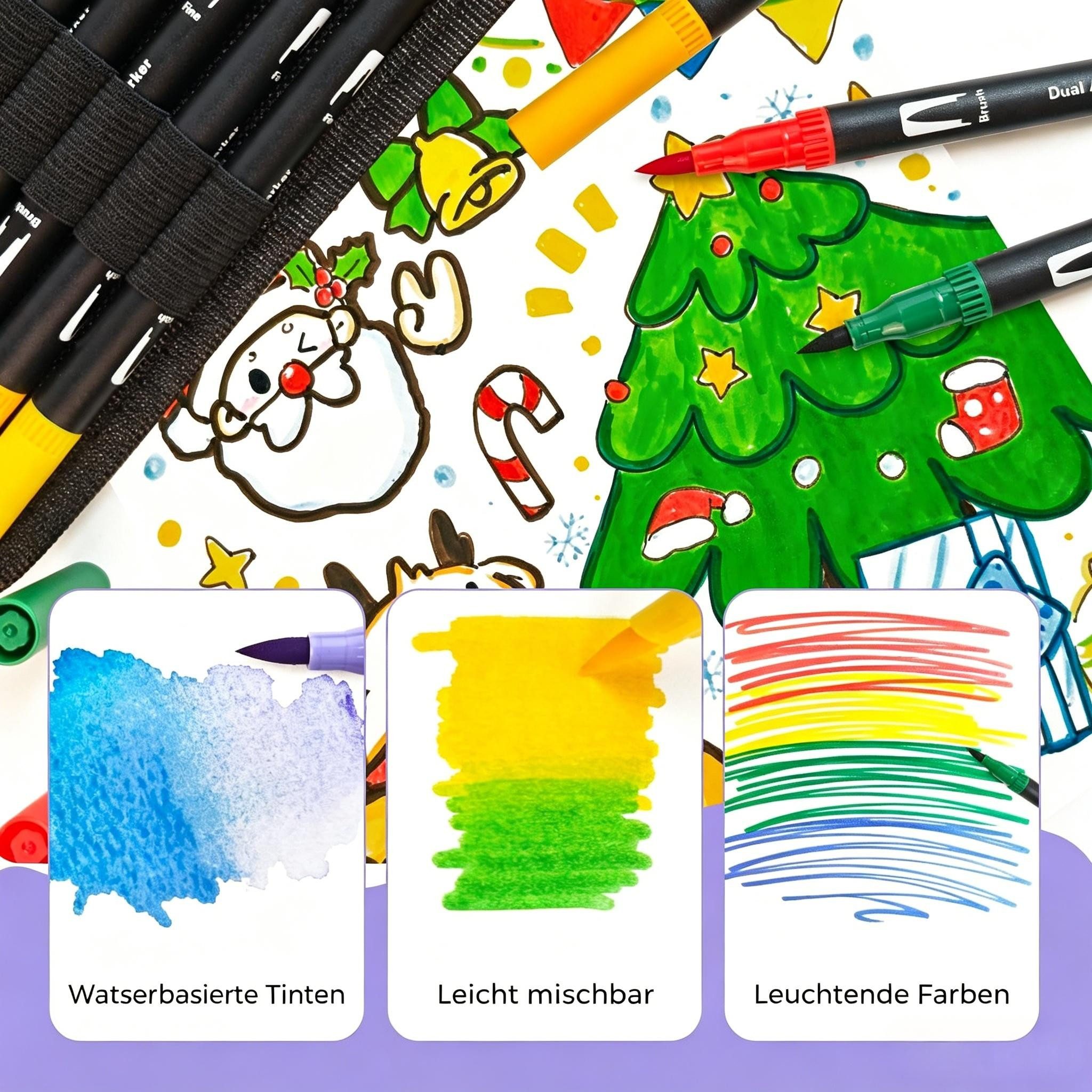 Kityhome Filzstift 120 Farben Dual Tip Marker Stifte Filzstifte Buntstift Lackmarker, (Set, 120-tlg., 3 Ersatzpinselspitzen/3 Ersatzfeinspitzen), Filzstift,Malstift,Wasserbasierte Tinte,Ideales Kindertagsgeschenk