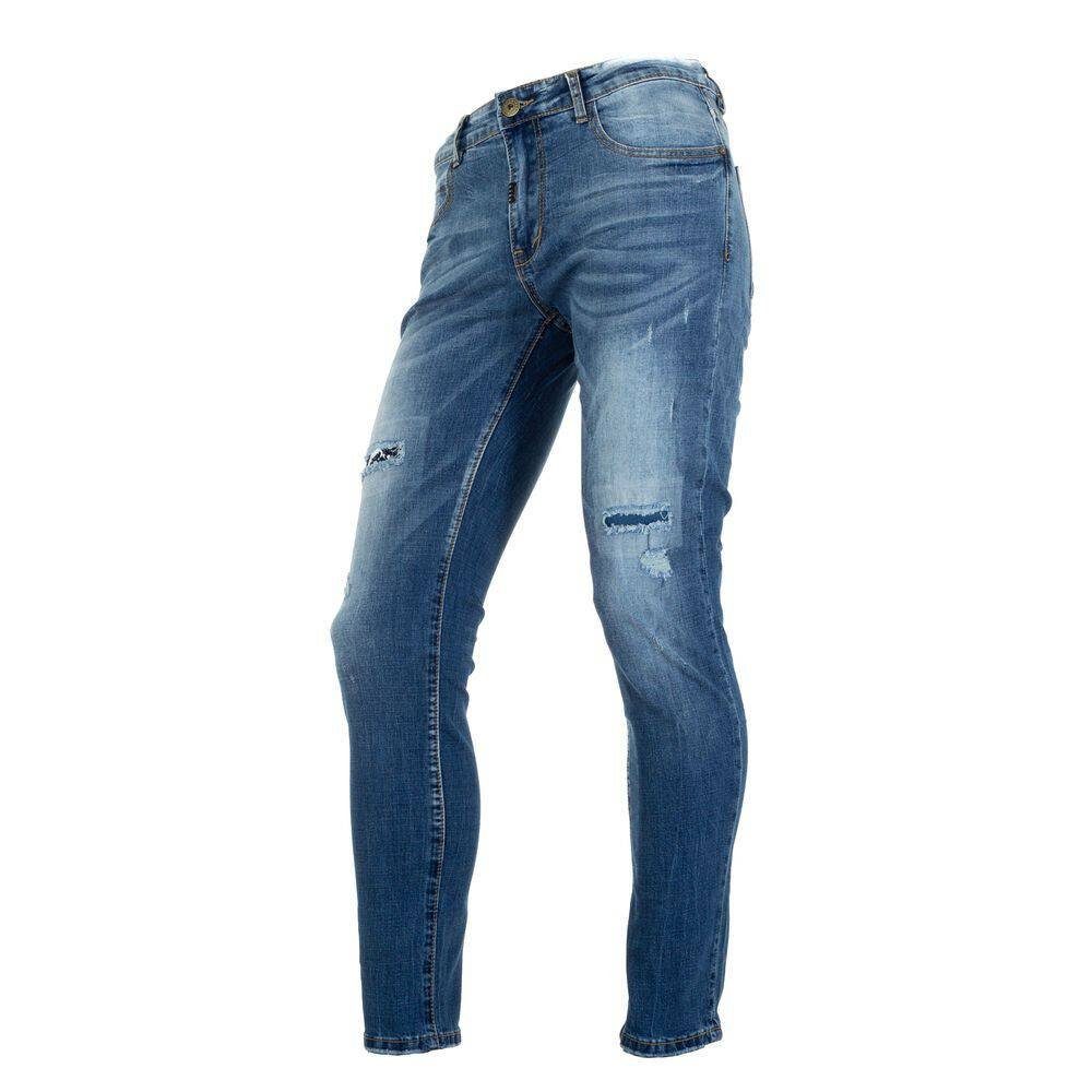 Herren Freizeit in Stretch-Jeans Jeans Used-Look Blau Ital-Design