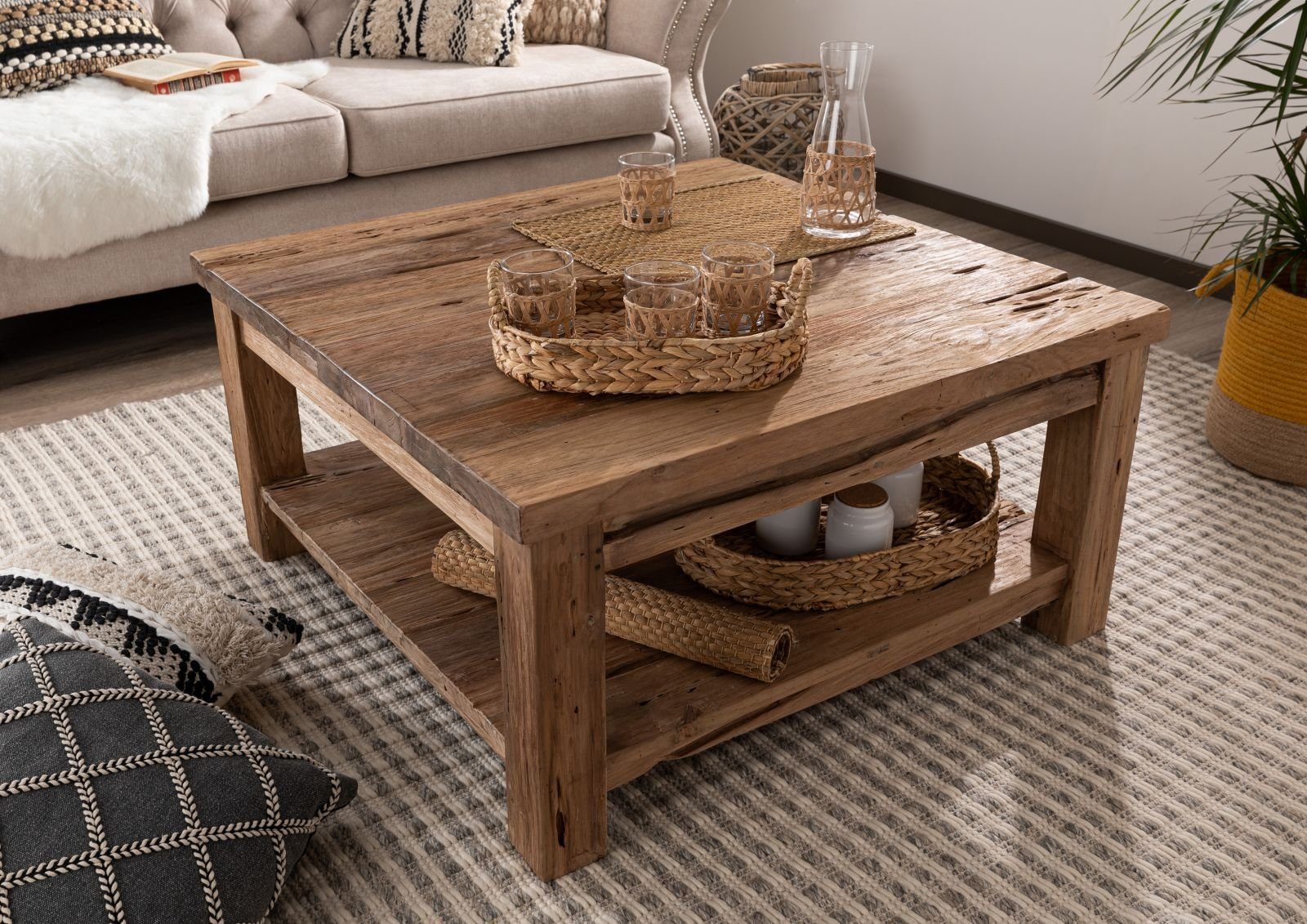 Massivmoebel24 Couchtisch Couchtisch Teak 90x90x45 natur unbehandelt BASSANO #140 – Bild 2 von 5