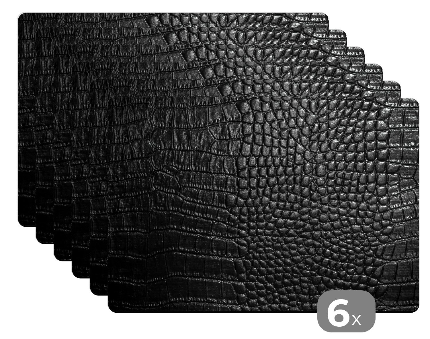 MuchoWow Platzset Leder - Textur - Schwarz - Grau, (6-St), Platzsets, Tischset, Abwaschbar, Tischsets, Platzdeckchen