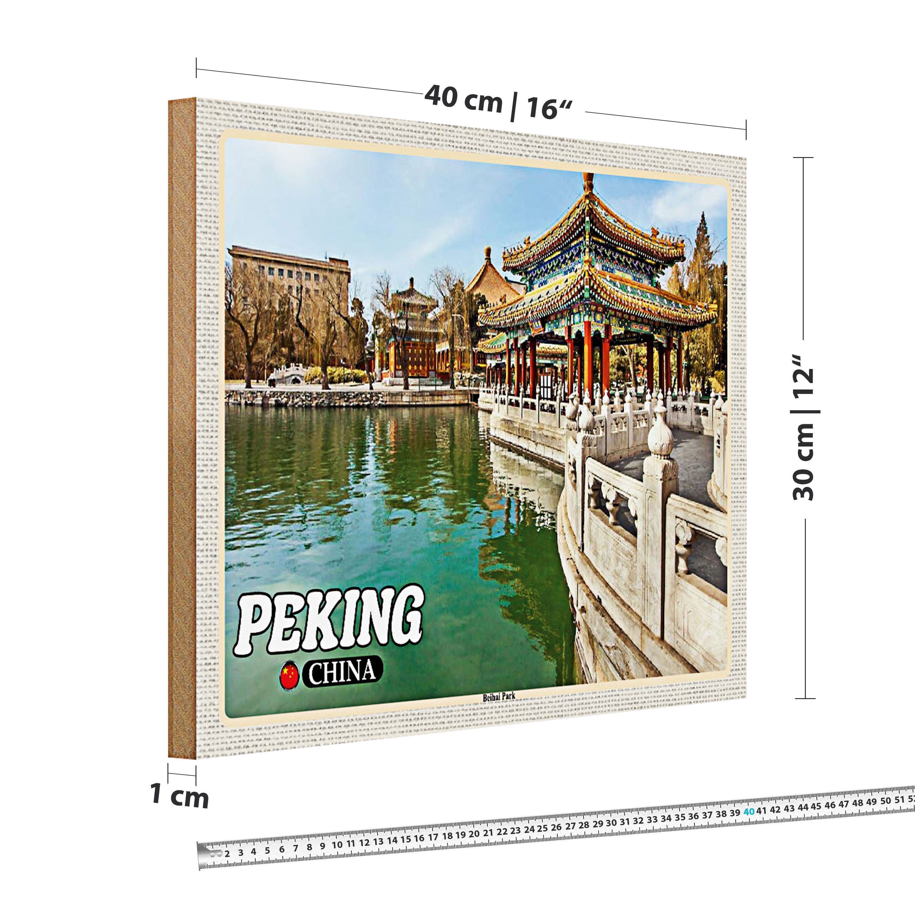 Roomando Holzbild Reise 40x30cm Peking China Beihai Park Wanddeko