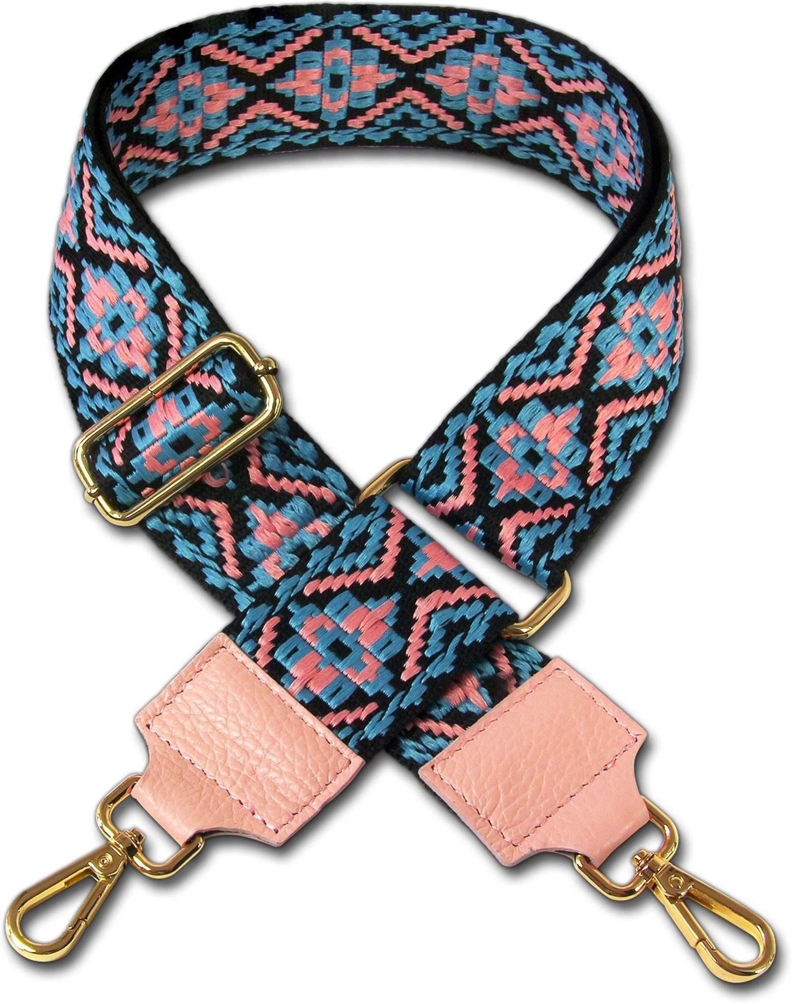FLORENCE Tragegurt Florence Damen Boho-Gurt Canvas Leder, Taschengurt Canvas, Leder, blau, rosa, Größe ca. 130cm