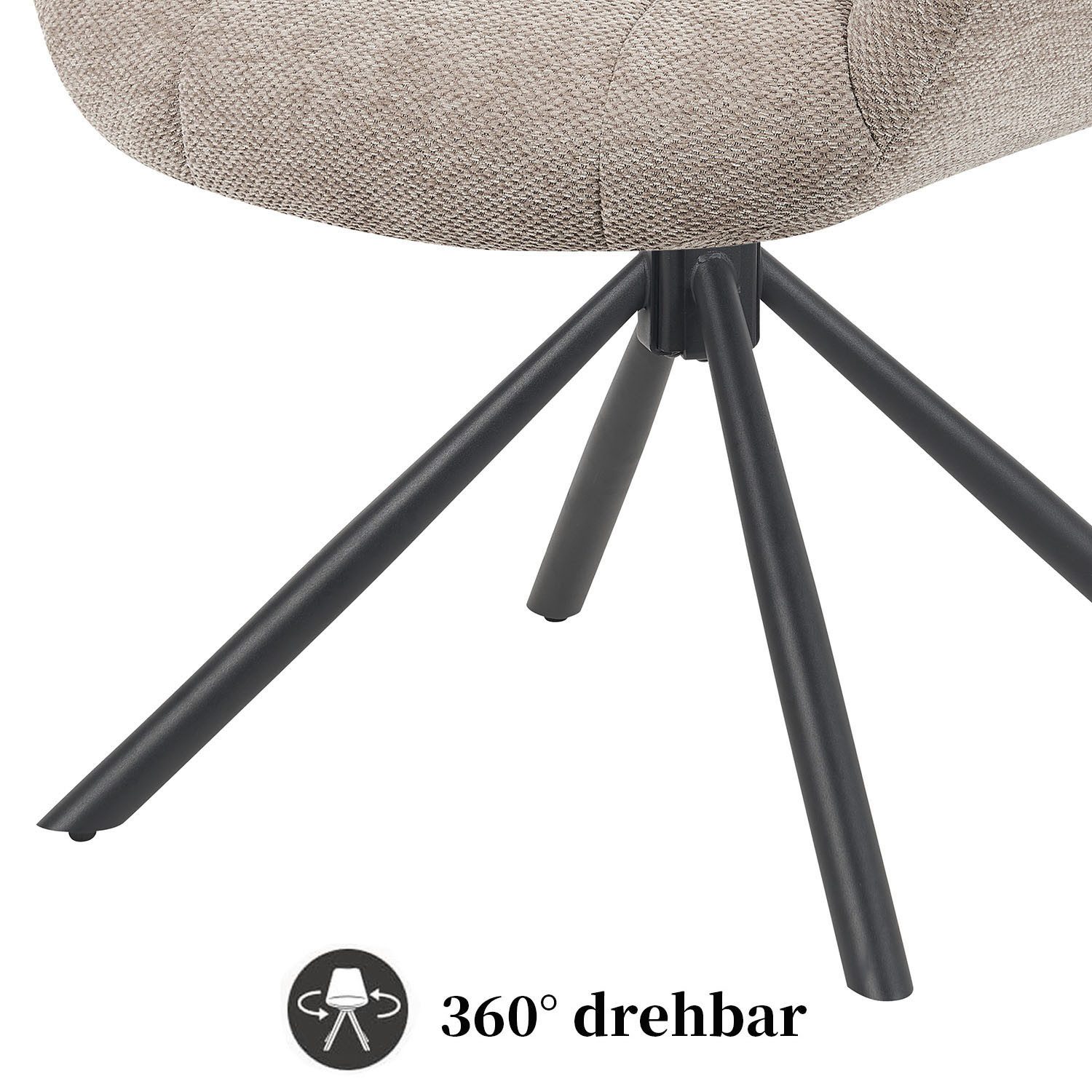 DUBI Möbel Polsterstuhl Mika-Luka, pulverbeschichtet, 360° drehbar im 2er-Set