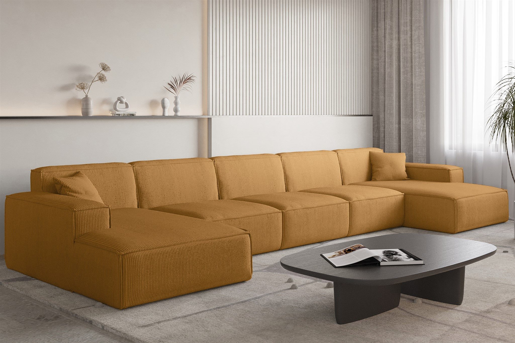 Fun Möbel Wohnlandschaft Sofa U-Form CELES PREMIUM XL in Stoff Scala, Breite 462 cm, Inkl. 2 Zierkissen, Rundumbezug