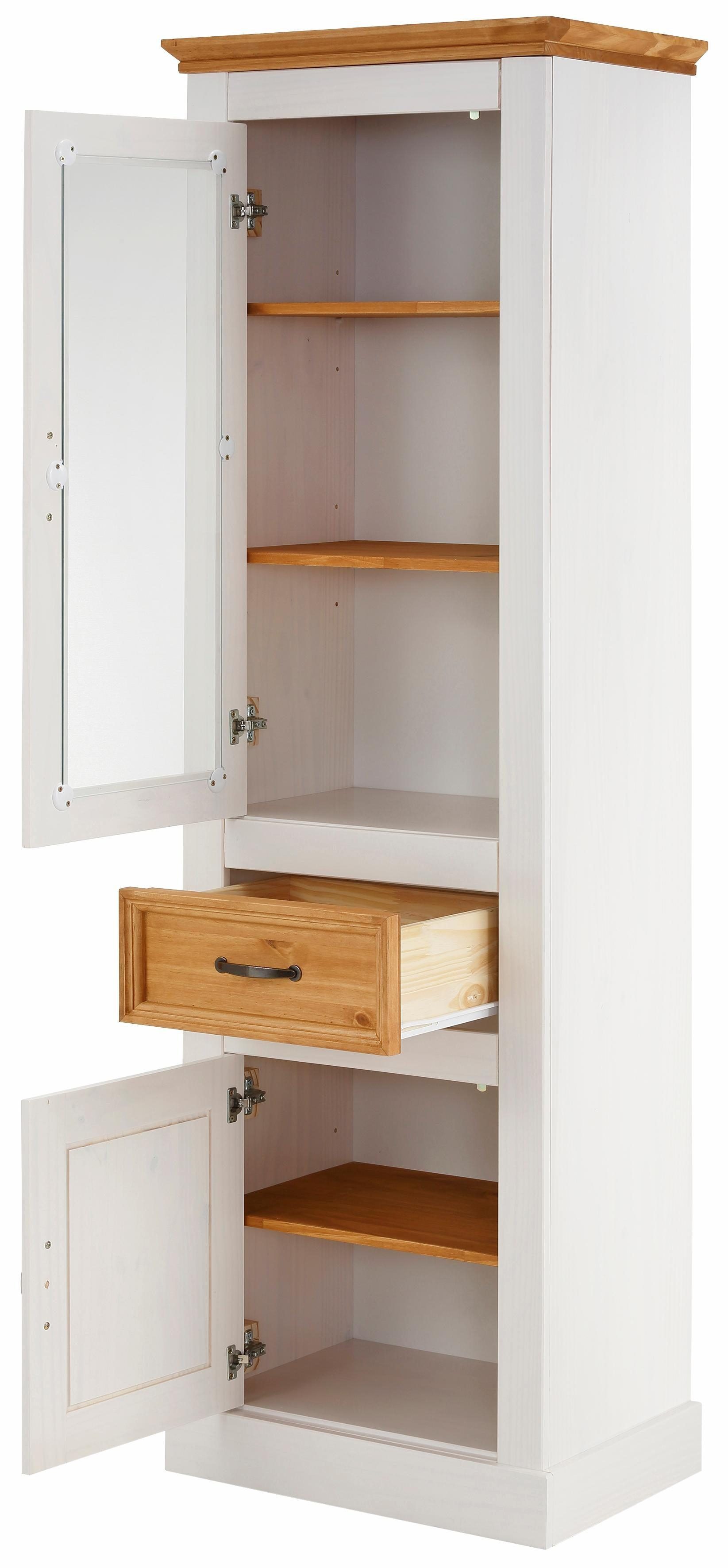 OTTO home Vitrine Selma Hochschrank, 2 Türen, eine davon mit Glaseinsatz und 1 Schublade massives Kiefernholz mit natürlicher Maserung, Metallgriffe 180cm hoch – Bild 5 von 5
