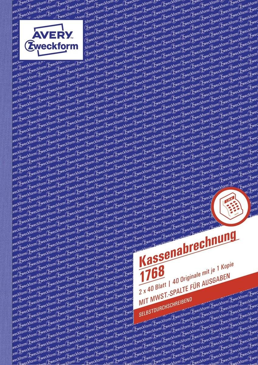 Formularblock 1768 1768 Kassenabrechnung DIN A4 mit MwSt.-Spalte 2 x 40 Blatt weiß g
