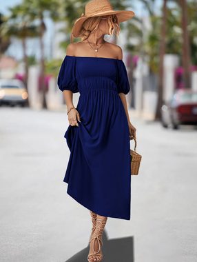 BlauWave Strandkleid Sexy schulterfreies Kleid mit kurzen Puffärmeln, hohe Taille, Rüschen (1-tlg) einschultriges Kleid