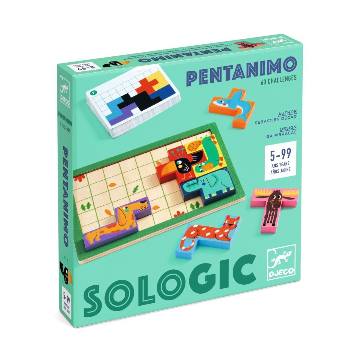 DJECO Lernspielzeug SOLOGIC: Pentanimo Logikspiel Kinder ab 5 Jahren 7 Tiere 30 Aufgaben