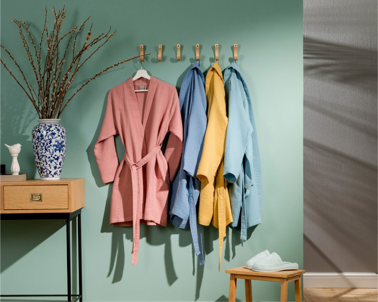 Egeria Morgenmantel Harmony Kimono, Baumwolle, Kimono-Kragen, Gürtel, Mussselinstoff