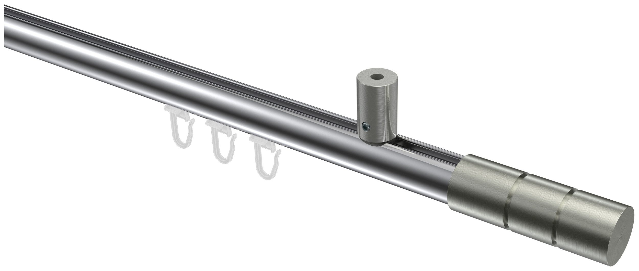 INTERDECO Innenlaufschiene Sonius Elanto, Ø 20 mm, 1-läufig, Fixmaß, kürzbar, Deckenmontage, Aluminium, Chrom / Edelstahl-Optik / Bicolor