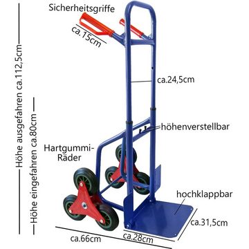 Grafner Sackkarre Treppensteiger Sackkarre ausziehbar / klappbar 200 kg, (Stk, 1), 200 kg Tragkraft, klappbar, faltbar, Stahl