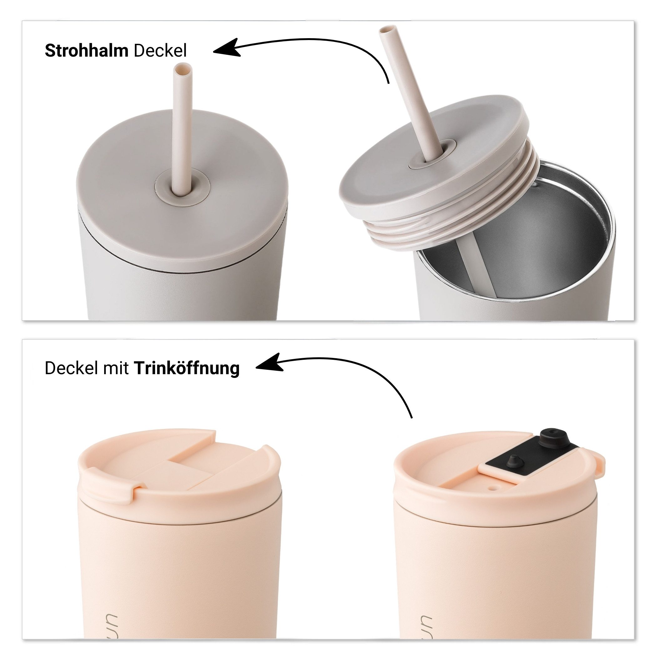 Vinsun Thermobecher Edelstahl Becher mit Strohhalm 720ml - Isolierbecher auslaufsicher, 4-tlg., Edelstahl, Doppelwandig isoliert, BPA frei, bruchfest, Kalt- und – Bild 4 von 5