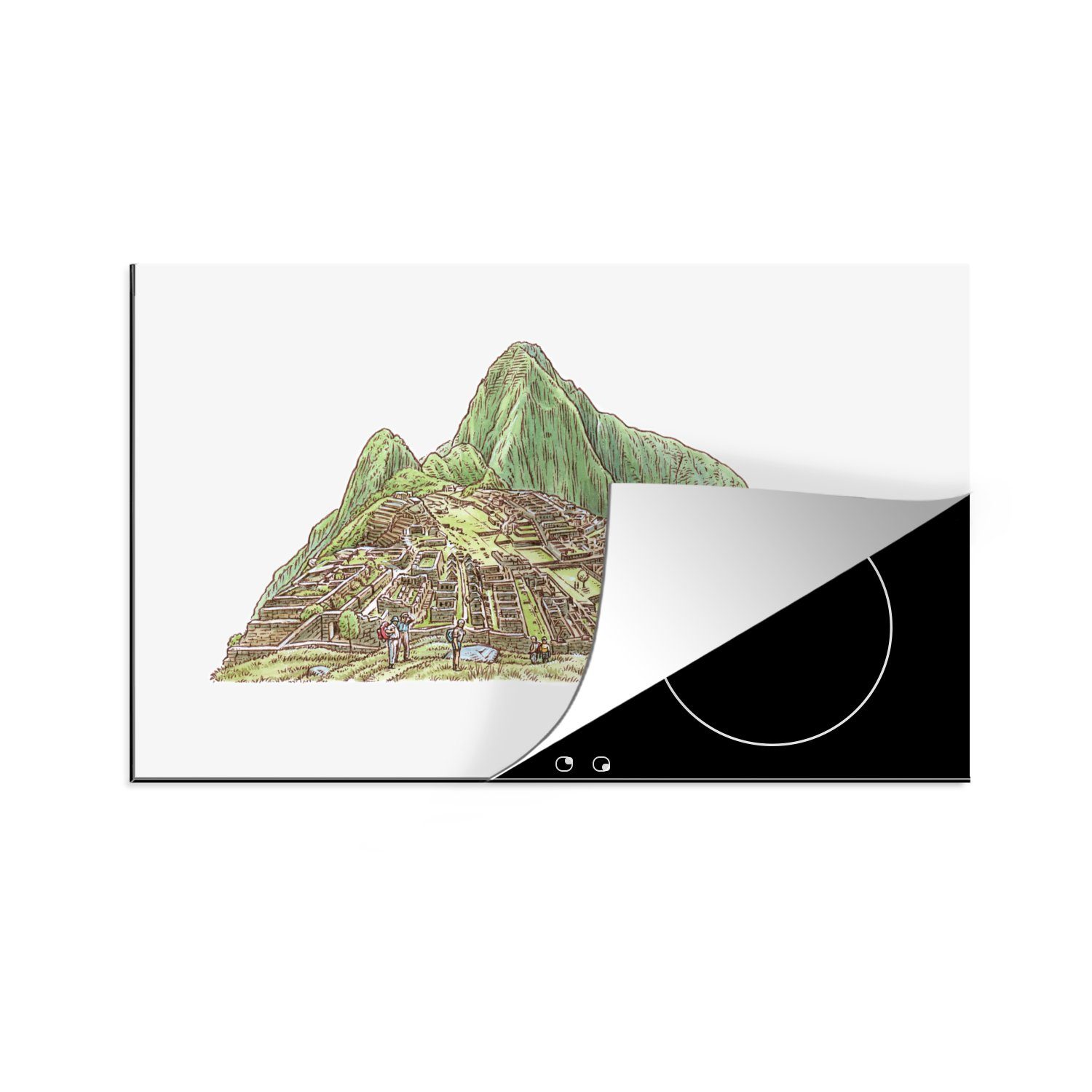 MuchoWow Herdblende-/Abdeckplatte Illustration der Ansicht von Machu Picchu in Kolumbien, Vinyl, (1 tlg), 81x52 cm, Induktionskochfeld Schutz für die küche, Ceranfeldabdeckung